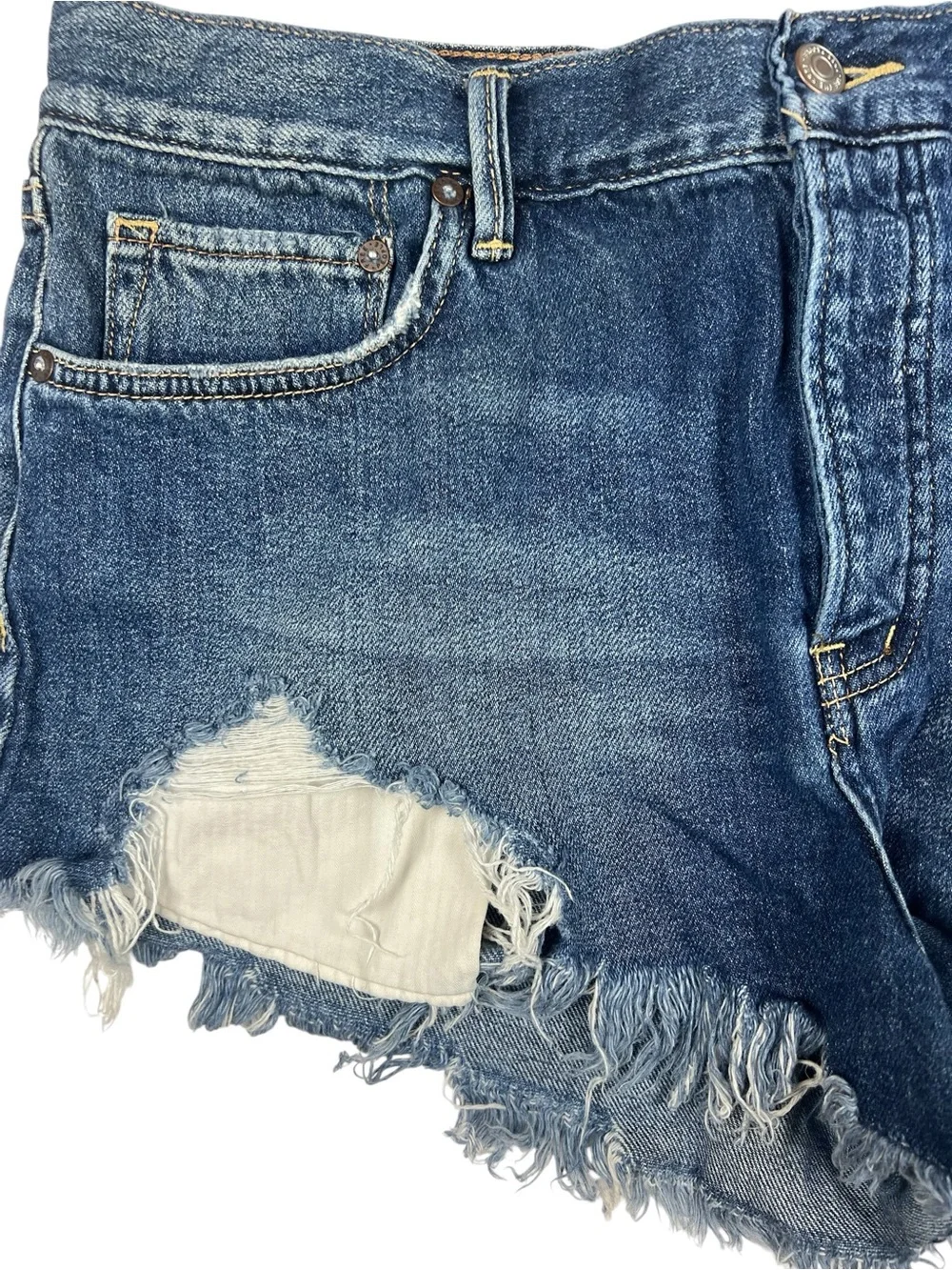 We The Free People Mid-Rise Heavily Distressed Cutoff Denim Short Shorts Boho 31